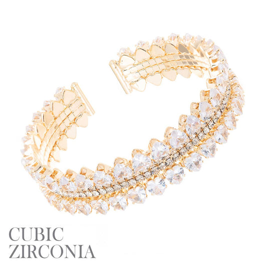 Memory Wire Heart Cubic Zirconia 4 Line Bracelet